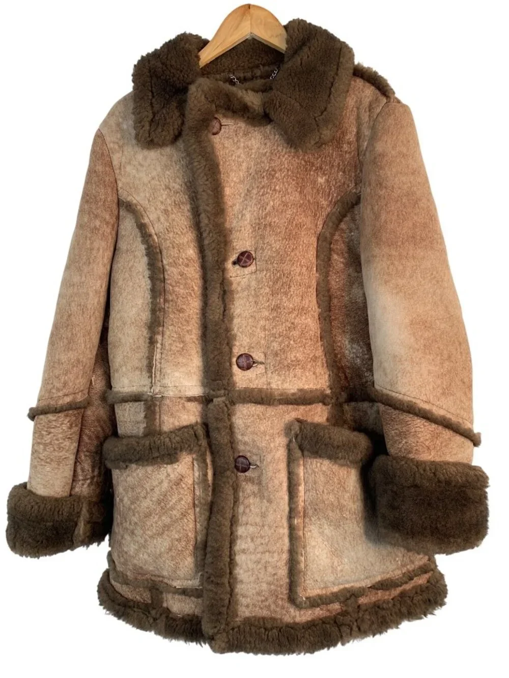 Vintage Gino Leathers Shearling Coat Size 40 Mens USA Brown Western
